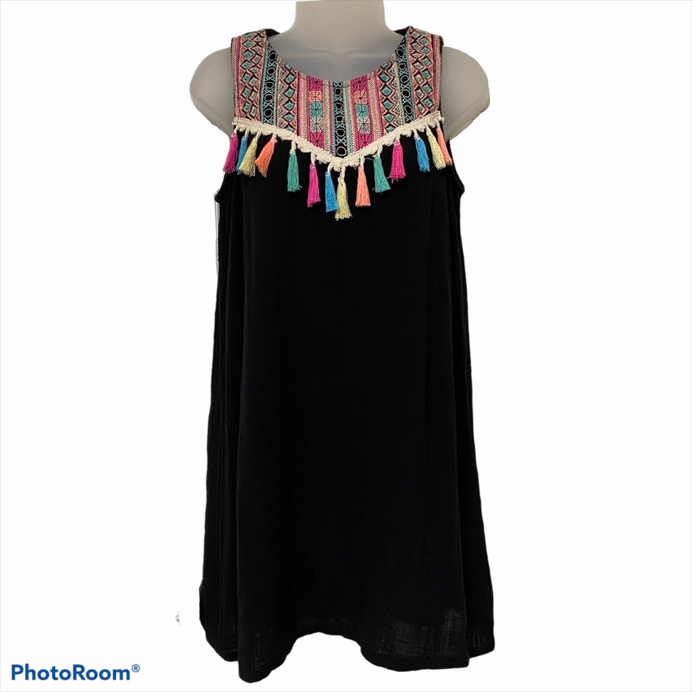 Black Cotton Dress with Neon Embellishments